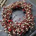 24 Inch Valentines Day Red and White Berries Wreath for Front Door, Heart Shape Shiny Berries Wreath for Home Decor, Wedding Red and White Wreaths for Indoor and Outdoor