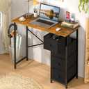 Computer Desk with 4 Fabric Drawers, 35.4 Inch Small Home Office Writing Desk, Simple Table PC Desk for Small Places, Kids Girls Teen Study Writing Desk for Bedroom Dorm Rustic Brown