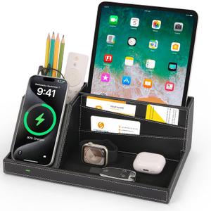 Fast Wireless Charging Station with Desk Organizer for iPhone 17/16/15/15 Pro/14/14 Pro Max/14 Pro/14 Plus/13/13 Pro Max/13 Pro/and iPhone 12/11 Series, Nightstand Desktop Organizer for Home Office (Black)