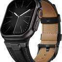 Suitisbest Leather Band Compatible for Apple Watch Ultra Band 49mm 46mm 45mm 44mm 42mm 41mm 40mm, Genuine Leather Replacement Strap for iWatch series 11 10 9 8 7 6 5 4 3 2 1, SE 3 2 1, Ultra 3 2 1 (Black/Retro Black)