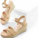 DREAM PAIRS Espadrille Dressy Wedge Sandals, Women's Platform Sandals Casual Summer, Comfortable High Heeled Wedges with Adjustable Buckle, 8