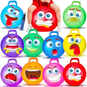 Poen 10 Pieces Kids Hopper Ball Bulk with Handle and Pump, 18 Inch Bouncy Inflatable Funny Jumping Hopping Ball Play Equipment Toys for Boys Girls Gifts Games Exercise
