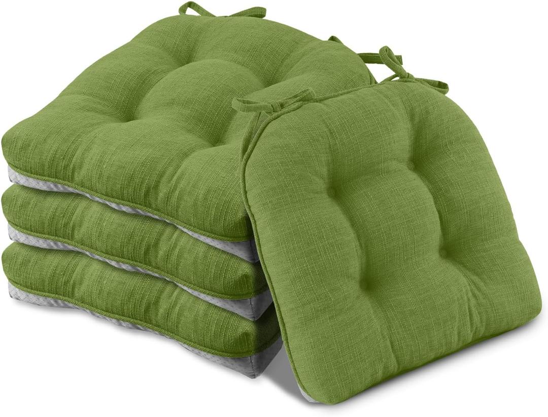 Basic Beyond Chair Cushions for Dining Chairs 4 Pack, Chair Cushion with Ties and Non-Slip Backing, 15.5 x 15.5 inches Tufted Chair Pads for Dining Chairs(Grass Green)