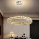 Modern Luxury Crystal Chandelier for Dining Room 32" LED Ring Pendant Light Adjustable Dimmable 2700k-6000k (Silver)