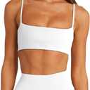 LASLULU Womens Adjustable Spaghetti Straps Sports Bra Square Neck Wireless Padded Workout Yoga Crop Tops (Large, White)