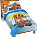 Jay Franco Blaze and The Monster Machines Off to The Races 4 Piece Toddler Size Bed Set Super Soft Microfiber Bed Set Includes Size Comforter & Sheet Set (Official Blaze Product)