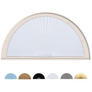 Jlong Arch Window Shade Half Circle Window Shade Paper Blinds for Windows Cordless Semicircular Blind No Drill Blinds for Windows Half-Round Shade Easy to Cut and Install for Home Living Room Bedroom  48"W x 24"H
