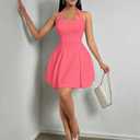 Narecte Womens Summer Dress Halter Neck Casual Dresses for Women Sexy Dress Backless A-line Mini Cute Dresses Pink XL (Pink, XL)
