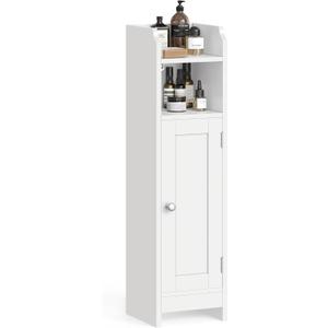 VASAGLE Small Storage Corner Floor Cabinet with Door, 7.9 x 7.1 x 31.5 Inches, Narrow Toilet Paper Storage Holder, Adjustable Shelves, for Bathroom, Living Room, Small Spaces, Cloud White 