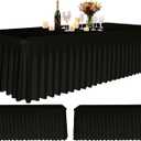 3 Pack Black Spandex Table Clothes for 6 Foot Rectangle Tables, Fitted Stretch Spandex Table Cover 6ft Black Tablecloths with Desk Skirt for Weddings Birthday Parties Banquet Baby Shower