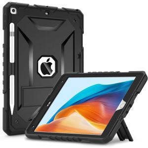 Case for iPad 9th Generation/iPad 8th Generation/iPad 7th Generation 10.2 Inch, with Kickstand, Slim Heavy Duty Shockproof Rugged Protective Case for iPad 10.2 Inch 2021/2020/2019 Model, Black