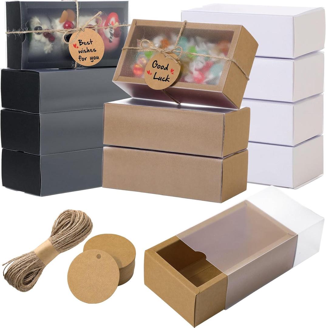 Roowest 50 Sets Kraft Homemade Gift Box Bundle with Blank Tags and Jute String (101 Items) for Jewelry Candy Wrapping Party Favor(6.3 x 3.5 x 2 Inch,3 Colors)