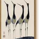Vintage Framed Ink Crane Wall Art 12x16 Canvas Print, Four Red-Crowned Cranes Traditional Brush Painting Style Minimalist Japanese Bird Nature Artwork, Modern Bathroom Entryway Decor