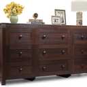 WLIVE Farmhouse Dresser for Bedroom, 63" Wide 9 Drawer Dresser Storage Organizer, Wood Chest of Drawers for Bedroom, TV Stand for 70 inch TV for Living Room, Hallway, Ball Bearing Slide (Brown)
