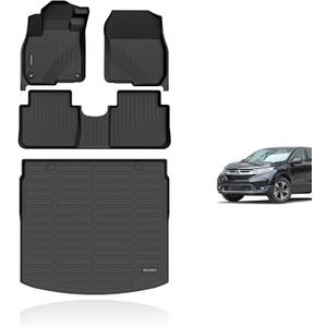 KELCSEECS Floor Mats & Cargo Liner(Deck in Upper Position) for 2017 2018 2019 2020 2021 2022 Honda CRV(Not for Hybrid & Touring) Car Mats Cargo Mat Trunk Mat CR-V Floor Mats Trunk Liner