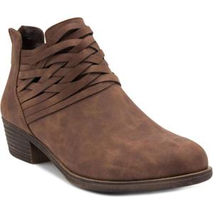 LONDON FOG Womens Mittle Dress Block Heel Ankle Boot, Ladies Back Zip Bootie with Criss Cross Wraparounds (8.5, Cognac)