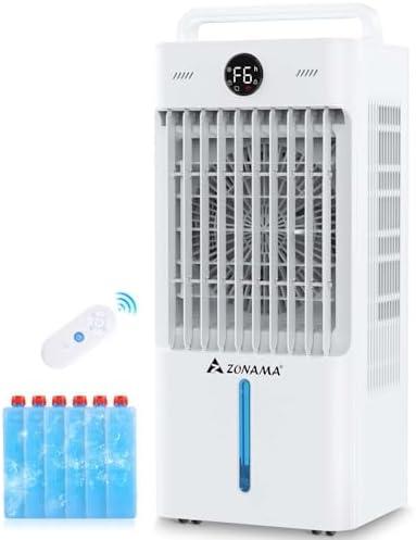 Z ZONAMA Swamp Cooler, 3-IN-1 Evaporative Air Cooler with Display & Remote, Windowless Portable Air Conditioners with Ice Cooling, 12H Timer, 6 Speeds, 60° Oscillation, Air Cooler Fan for Home Office
