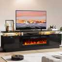 70" TV Stand for Living Room, Modern Entertainment Center & Media Console, Fits TVs up to 80", Storage Cabinet with Shelves, 36" Electric Fireplace with LED Flame (All Black)