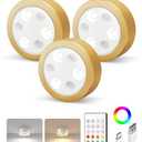 EZVALO Puck Lights with Remote,2000mAh Rechargeable Tap Light,RGB LED Display Lighting, Wireless Closet Light,Under Cabinet Lighs,Sitck On Lights for Kitchen,Closet,Pantry,Shelves(3 Packs)