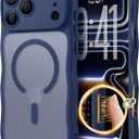 for iPhone 17 Pro Max Case for Women Girls,Compatible with MagSafe,Camera Control,Full Camera Protection, Cute Wave Magnetic Phone Case for iPhone 17 Pro Max,Dark Blue