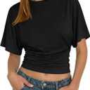 Tankaneo Womens Summer Short Sleeve Crop Tops Cinched Waisted Ruched Top Going Out T Shirts Trendy Casual Basic Tee (Black, M)