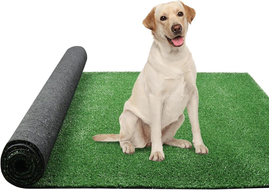 Heyroll Artificial Grass 5X8FT, 0.4" Pile Height Green Fake Grass Mat, Synthetic Turf Rug Indoor Outdoor Lawn Pet Dogs for Garden, Balcony, Patio with Drainage Holes 