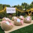 12 Pcs Bean Bag Chair Set Include 6 Inflatable Beanbag Chairs Blow up Sofa 6 Soft Fleece Sleepover Blankets with Electric Air Pump for Outdoor Movie Night Camping Reading Living Room