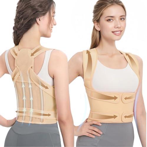 EPICGALA Posture Corrector for Women & Men – Adjustable Back Brace with Full Back Support, Shoulder Straightener for Spine Alignment, Scoliosis, Hunchback & Back Pain Relief (Beige, Small)
