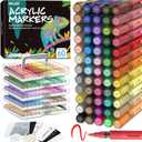 WUO 60 Colors Acrylic Paint Markers, Water-Based No-Bleed Markers, Automatic Ink Control Brush Tip for Multi-Surface, Acrylic Paint Pens for Rock Painting, Wood, Canvas, Glass, DIY Crafts