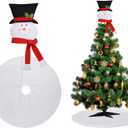 Christmas Snowman Tree Topper and Plush Tree Skirt - 36 Inches Faux Fur White Tree Skirt Snowman Treetop Decor for Holiday Winter Party Supplies