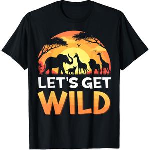 Let's Get Wild Zoo Animals Sunset Wildlife Matching Safari T-Shirt, Men, Black, Small