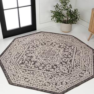 JONATHAN Y Medallion Weave Indoor Outdoor Octagon Area Rug 5 Ft Gray/Black, Sinjuri Textured for Backyard, Patio, Porch, Easy-Cleaning, High Traffic, Pet-Friendly, Non-Shedding (SMB101D-5TGN)