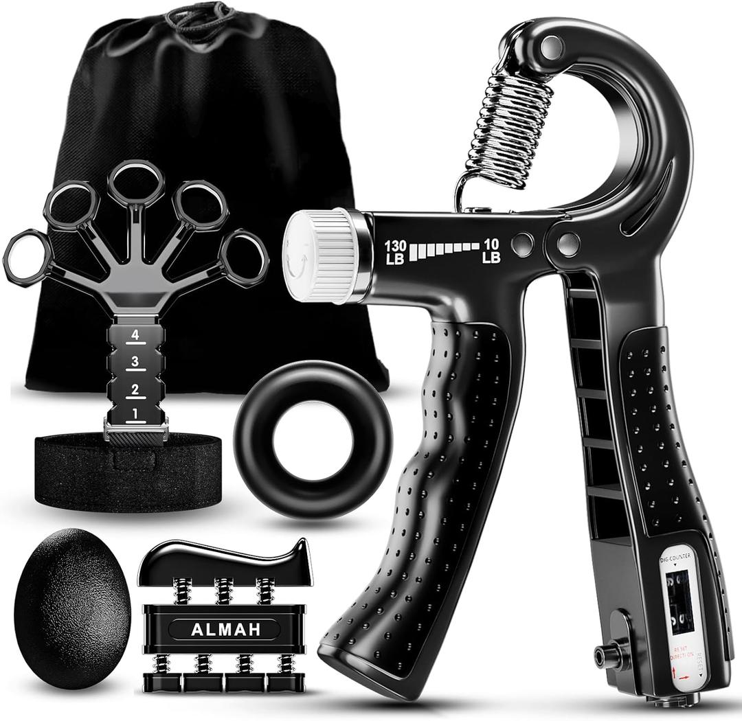 2 x ALMAH Hand Grip Strengthener kit(5 Pack),Grip Strength Trainer,Forearm Workout Trainer Adjustable Grip Exercises,Finger Grip Strengthener,Finger Stretcher,Grip Ring & Stress Relief Ball with Carry Bag (Black)