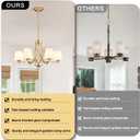 6-Light Modern Gold Chandeliers for Dining Room 47.2'' Adjustable Height Farmhouse Pendant Light with Frosted Glass Shades,Gold Round Chandeliers Hanging Lamp for Kitchen Island Dining Table Entryway, Large