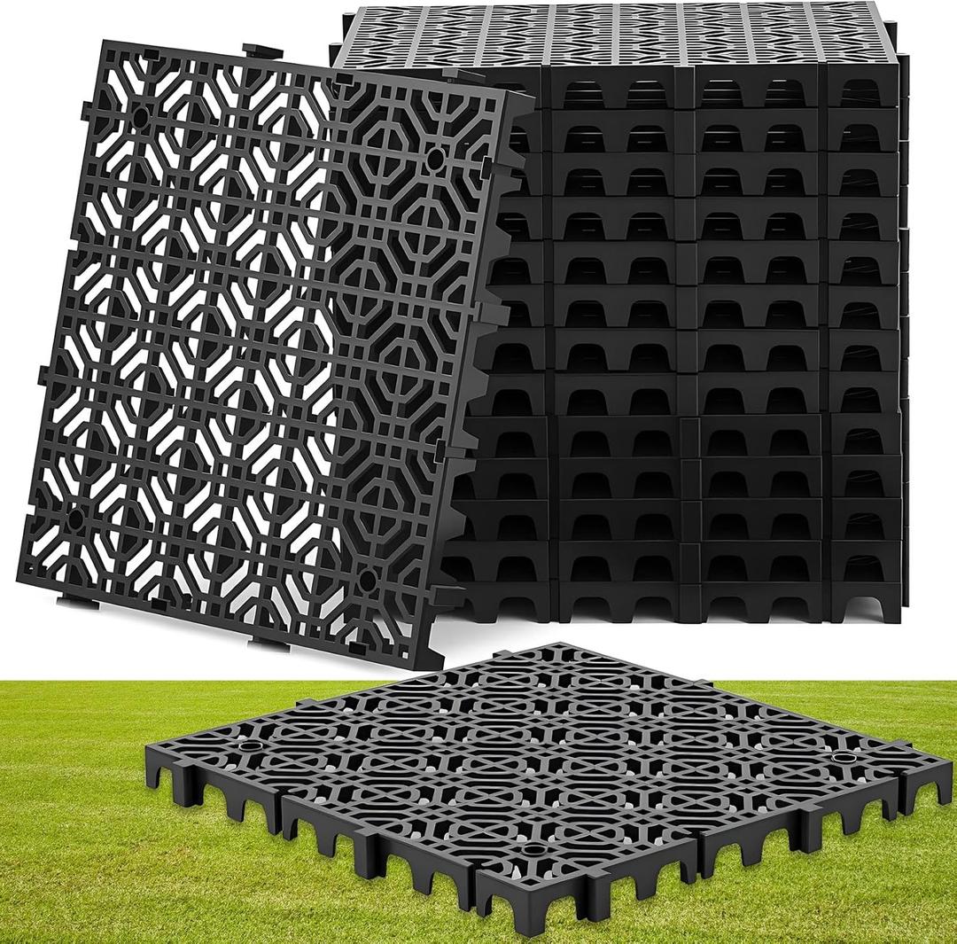15 Pcs 15.7 x 15.7 in Heavy Duty Ground Protection Mats Drive on Lawn Grates Grid Parking Pavers, Drain Interlocking Non-Slip Floor Mat, 6613 lb Load for Stone Grass Grid Permeable (Black)