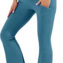 HEGALY Women's Maternity Flare Leggings Over The Belly - Casual Pregnancy Yoga Pants with Pockets Buttery Soft Teal Blue,Large