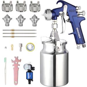 ENDOZER Professional Siphon Feed Spray Gun for Paint, Red Handle, 34 oz -1.4 1.7 2.0mm Nozzle for a Variety of Low Viscosity PaintsBlue