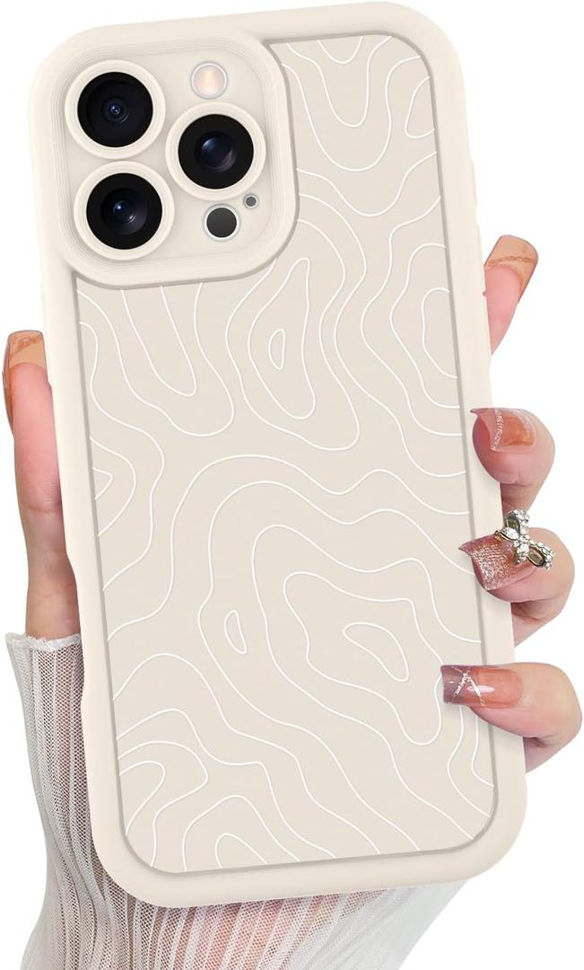 MZELQ for iPhone 16 Pro Max Case, Silicone Wave Ripple Cute Pattern, Camera Protection Soft Slim Shockproof for Girls Women -White