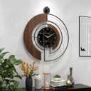 Modern Walnut Marble Dial Wall Clock, Large Wood Metal Frame Silent Non Ticking Wall Clocks for Living Room, Bedroom Decoration, Contemporary Home Wall Decor Gift Idea, 26.4 in