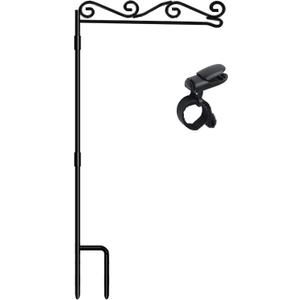 HOOSUN Garden Flag Stand, Premium Garden Flag Pole Holder Black Metal Powder-Coated Weather-Proof Paint, 37.8"H x 15.5"W for Outdoor Garden Lawn Without Flag
