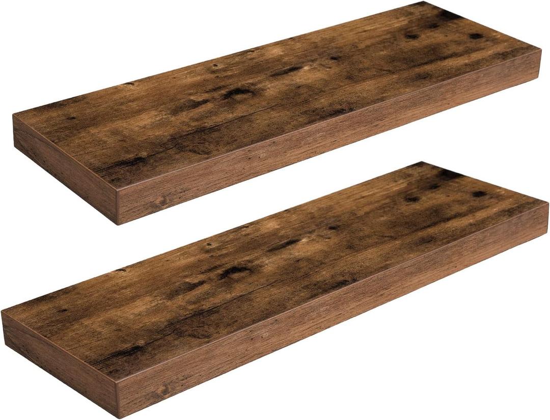 HOOBRO Floating Shelves, Wall Shelf Set of 2, 23.6 Inch Hanging Shelf with Invisible Brackets, for Wall in Bathroom, Bedroom, Toilet, Kitchen, Living Room, Office, Rustic Brown BF60BJ01 (23.6 Inches, Rustic Brown)