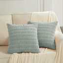 Fancy Homi 2 Packs Taupe Big Decorative Throw Pillow Covers 24x24 Inch for Living Room Couch Bed Sofa, Rustic Farmhouse Boho Home Decor, Soft Striped Corduroy Square Cushion Case 60x60 cm (24" x 24" (Pack of 2), Grey Blue)