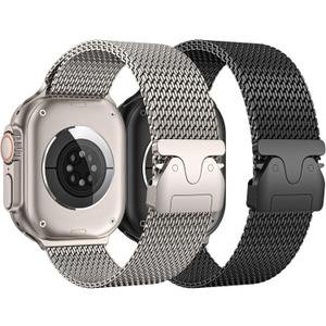 Milanese Mesh Loop Compatible with Apple Watch Bands 49mm 46mm 45mm 44mm 42mm for Men Women, Stainless Steel Mesh Loop with Parachute-style Buckle for iWatch Ultra 2 Series 10 9 8 7 6 SE 5 4 3 (Black) Size: 44mm/45mm/46mm/49mm/(42mm Series 3 2 1)
