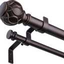 Bronze Double Curtain Rod, 36 to 72 Inch Dual Curtain Rods with Netted Texture Finials, Decorative 1 Inch Adjustable Window Treatment Rods, Red Brown Vintage Farmhouse Double Drapery Pole
