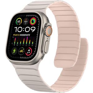 Magnetic Silicone Bands Compatible with Apple Watch 49mm 46mm 45mm 44mm 42mm, Sport Wristband for Men Women Compatible with iWatch Ultra3 2 1 SE Series 11 10 9 8 7 6 5 4 3, Starlight-Pink