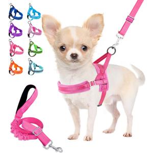 Lukovee Dog Harness and Leash Set, Soft Padded Small Dog Harness, Neck & Chest Adjustable Reflective Vest Puppy Harness with 4ft Lightweight Anti-Twist Dog Leash for Small Dogs (XX-Small, Pink) (XXS ( Chest 11.5'' ~ 15''), B-pink)