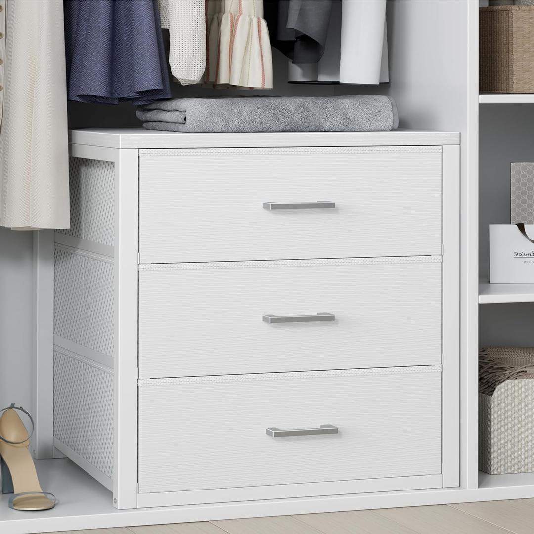 BOLUO Closet Drawers White 3 Drawer Dresser for Closet Organizers and Storage Bedroom Dorm Modern (L (15.7"D x 21.1"W x 23.4"H))