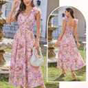 GRACE KARIN 2025 Women's Summer Floral Print Dress Sleeveless Casual Flowy Sundress A Line Ruffle Wedding Guest Outfit, Small