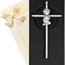 Baby Wall Cross Baptism Gifts for Boys, 7-inch Silver Praying Catholic Boy Baptism Crosses for Christening, First Holy Communion & Baby Dedication Gifts, Baptismal Cross Newborn Nursery Decor