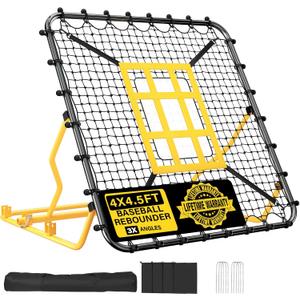 Utheer Baseball Rebounder Net 4x4.5FT Pitch Back Trainer with Strike Zone & 9-Grid Target for Baseball Softball Soccer Volleyball Lacrosse - 3 Adjustable Angles | Steel Frame UV Net | Foldable